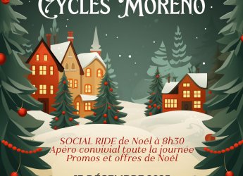 Rdv le 13 D�cembre ?
Ouverture Non Stop de 8h � 18h 
Ride route d�part 8h30 (~ 50kms)
Buffet/ ap�ro toute la journ�e 
Promos et id�es cadeaux 
� v�lo, en voiture, seul ou entre amis, pour 5 minutes ou toute la journ�e, Passez!! 
#cyclesmoreno...