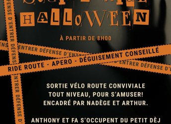 Le RDV d'Halloween � ne pas louper!!
Samedi 31 Octobre, Petit D�j d�s 8h00 suivi d'une sortie route (50-60kms) et un bon ap�ro pour finir.
D�guisez vous!!! c'est encore plus dr�le
(mais c'est pas oblig�)
#ride #cyclesmoreno #rivesaltes #halloween...